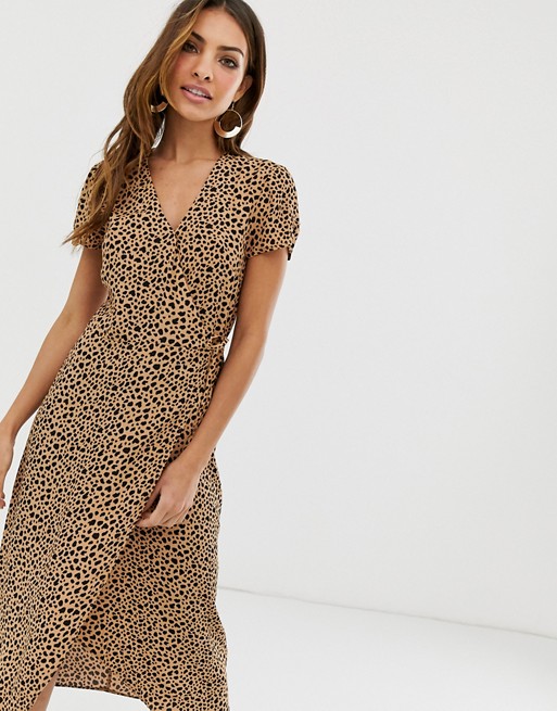 Warehouse wrap dress in leopard print | AS