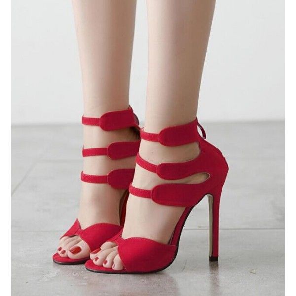 Women's Style Sandal Shoes Red Stiletto Heels Dress Shoes Open Toe .