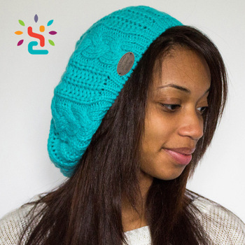 Baggy Green Satin Lined Beanie Hat Custom Women Acrylic Crochet .