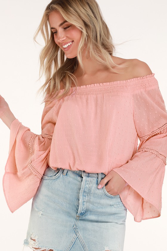 Boho Off-the-Shoulder Top - Blush Pink Top - Bell Sleeve Top - Lul