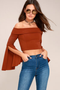 Chic Rust Red Top - Off-the-Shoulder Top - Bell Sleeve Top - Lul