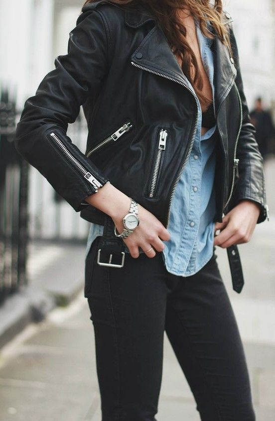 street style. belted leather jacket. | Leather jacket outfits .