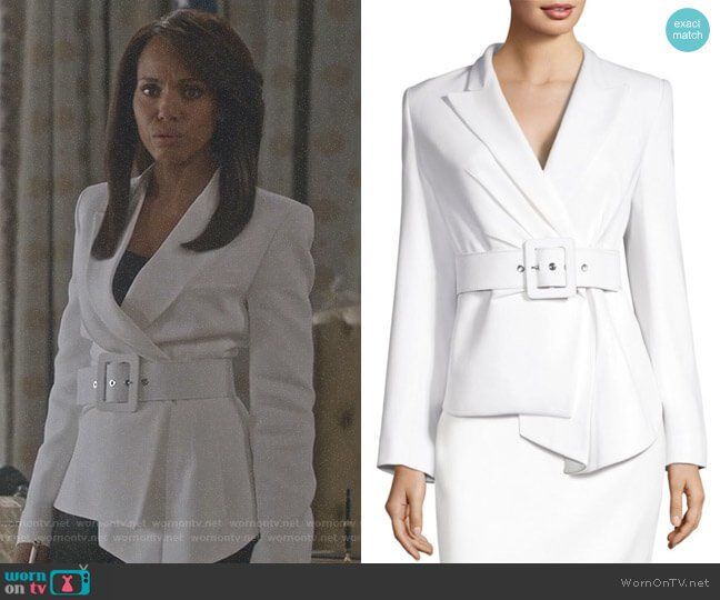 Olivia's white belted jacket on Scandal | Scandal fashion, Olivia .