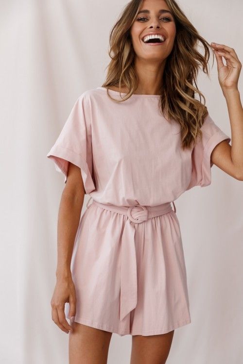 Chelsea Belted T-Shirt Romper Blush in 2020 | Casual rompers .