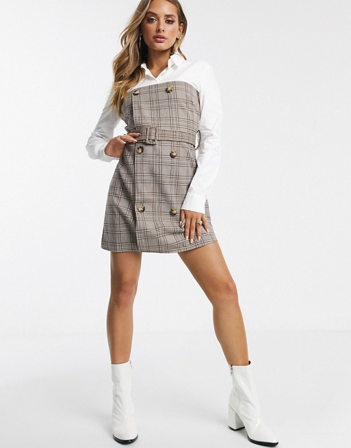 Missguided mixed check fabric belted shirt dress | AS
