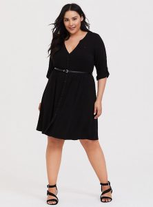 Plus Size - Black Jersey Belted Shirt Dress - Torr