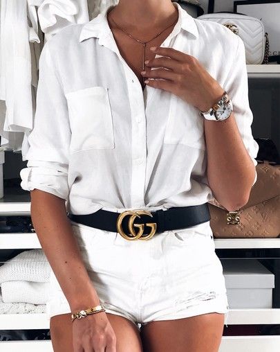 Pin by Miss veev on STYLE | Belted shorts outfits, White shorts .