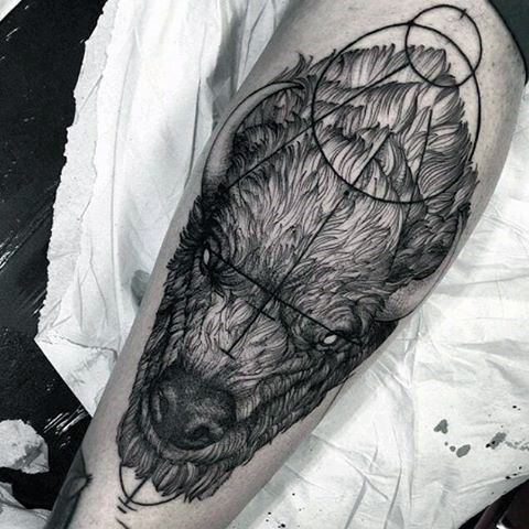 Awesome Geometric Bison Mens Leg Tattoos | Bison tattoo, Buffalo .