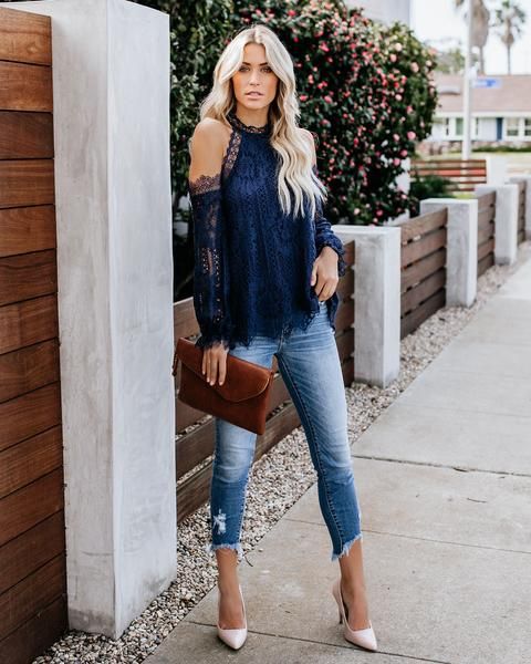 Going To The Chapel Lace Blouse - Navy – VICI | Fashion, Boho .