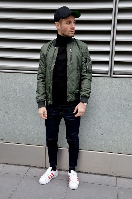 22 Men Outfit Ideas With Bomber Jackets | White sneakers men, Mens .