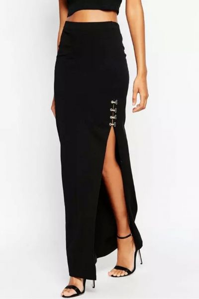 Charming Solid Side Split Bodycon Skirt#The maxi skirt featuring .