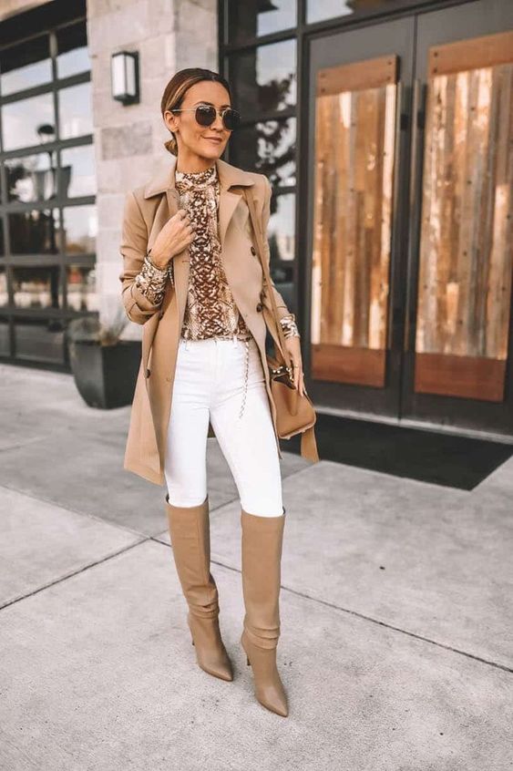 Picture Of a cool fall outfit with an animal print turtleneck .