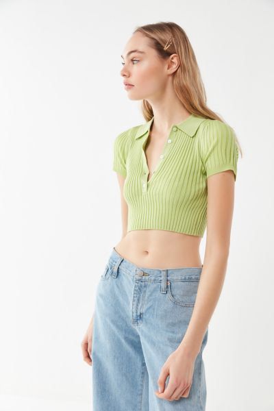 UO Grassy Cropped Polo Shirt | Crop top outfits, Polo shirt .