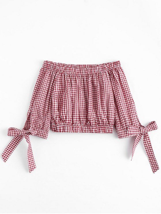 Bowknot Checked Off Shoulder Top - CHECKED M | Fashion, Trendy .