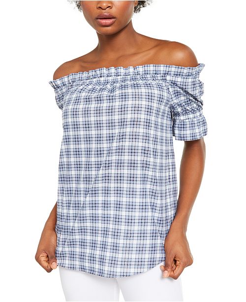 Michael Kors Checked Off-The-Shoulder Top & Reviews - Tops - Women .