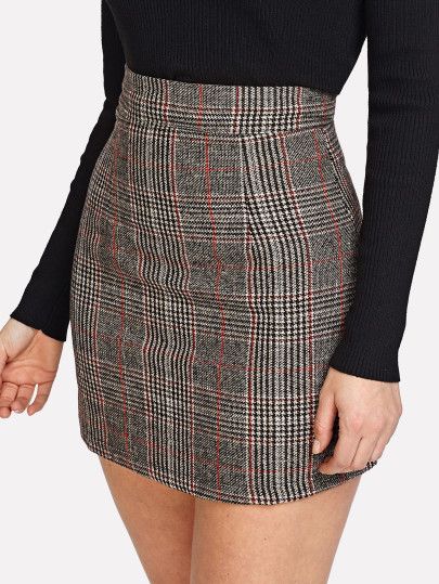 Wales Check Zip Back Skirt -SheIn(Sheinside) | Pencil skirt casual .