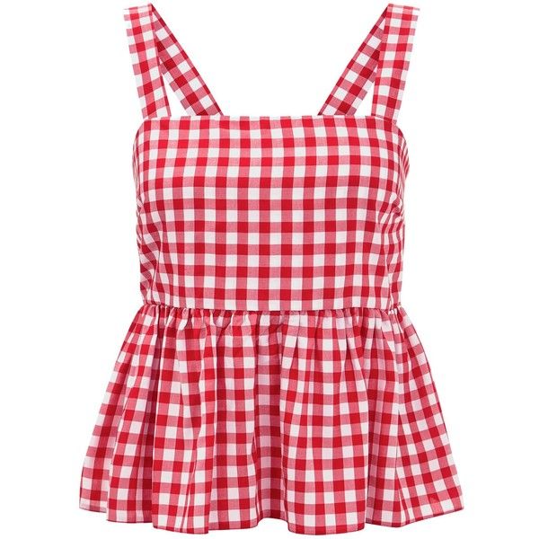 Red Gingham Check Peplum Hem Cami Top ($21) ❤ liked on Polyvore .