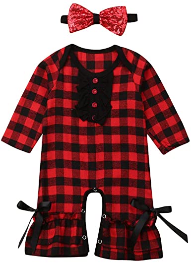 Amazon.com: Newborn Kids Baby Girl Xmas Clothes Plaid Romper .