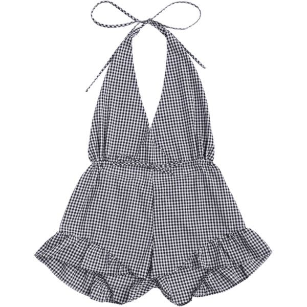 Halter Open Back Ruffle Checked Romper Checked ($15) ❤ liked on .