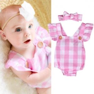 Shop 2Pcs Infant Baby Girl Checked Romper Jumpsuit Bodysuit .