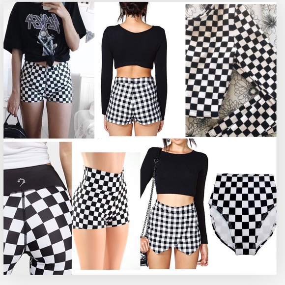 Fashion Nova Shorts | High Waisted Black White Checkered | Poshma