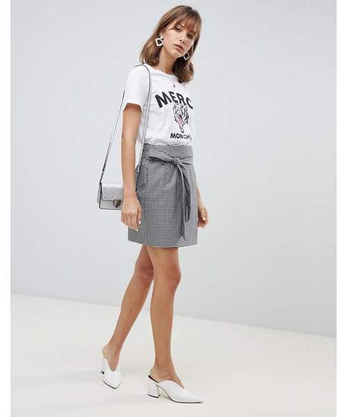 Vero Moda,Vero Moda Check Wrap Front Belted Mini Skirt - WE