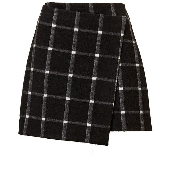 CHECK WRAP MINI SKIRT (£43) ❤ liked on Polyvore featuring skirts .
