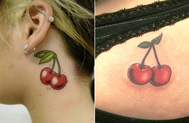 Cherry Tattoo On Girl Side Ne