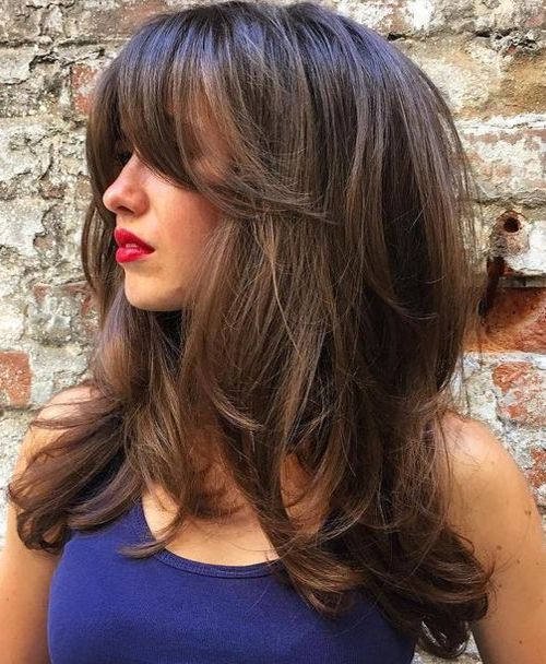 Wavy Mid-Length Chic Hairstyles 2018 | Long hair with bangs, Long .