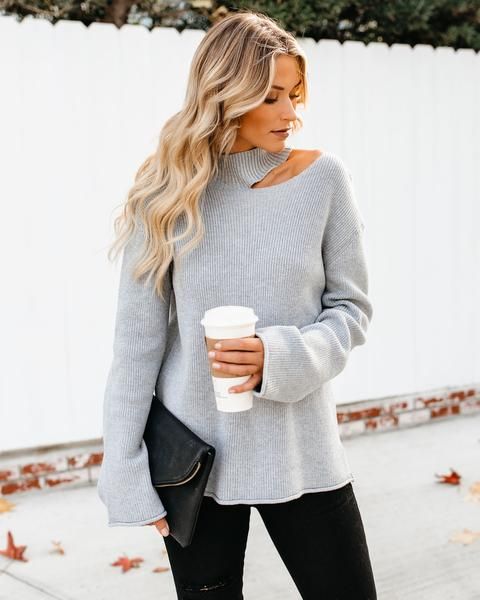 Indulgence Choker Cutout Sweater - Grey – VICI | Cutout sweater .