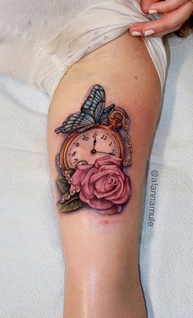 Clock Tattoo Ideas | Watch tattoos, Butterfly tattoo, Pocket watch .
