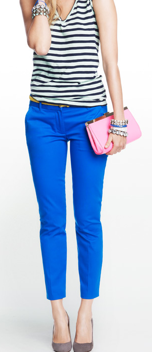 outfit post: striped tank, blue cropped pants, t-strap wedges .
