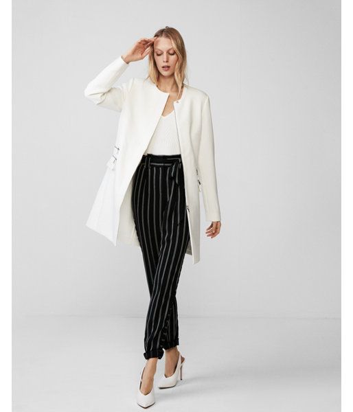 Zip Detail Collarless Coat White Women's M | Fashion, Business .