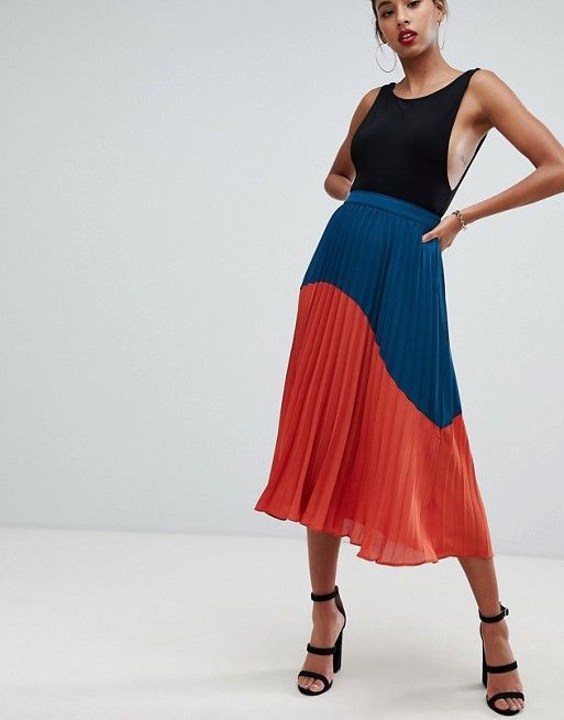 Boohoo exclusive color block pleated midi skirt in multi | ASOS .