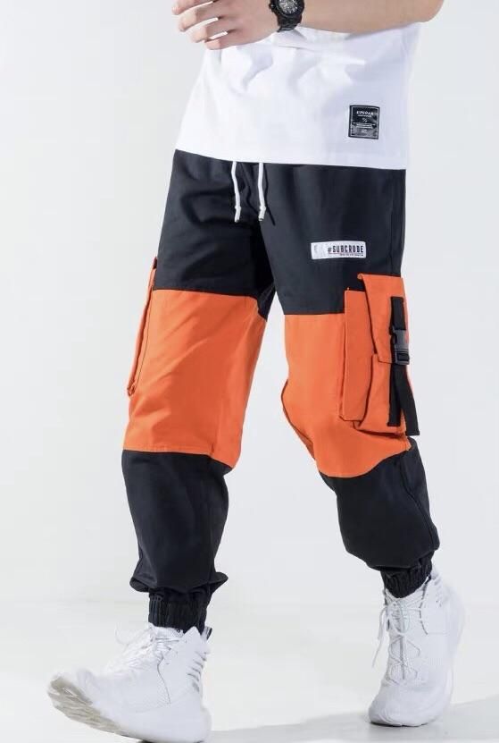 Utility Pants Color-Block with Elastic Cuff street wear hiphop .