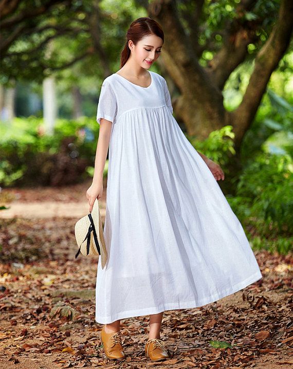 white linen dress for women. Extravagant flattering loose dress .