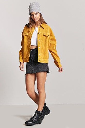 mustard corduroy jacket | Yellow jacket outfit, Winter jacket .