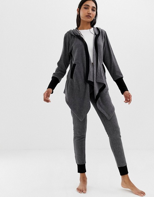 DKNY long sleeve cozy loungewear set in gray | AS