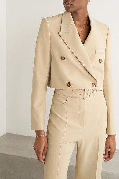 Sand Moscot cropped double-breasted woven blazer | Nanushka in .