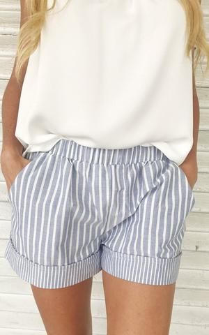Edison. Blue and white striped shorts. Cuffed shorts. Spring .