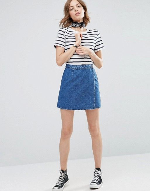 Discover Fashion Online | Denim wrap skirt, Wrap skirt outfit .