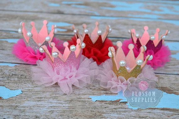 Hot Pink Glitter Pearl Ruffle Tulle Crowns DIY Birthday | Etsy .