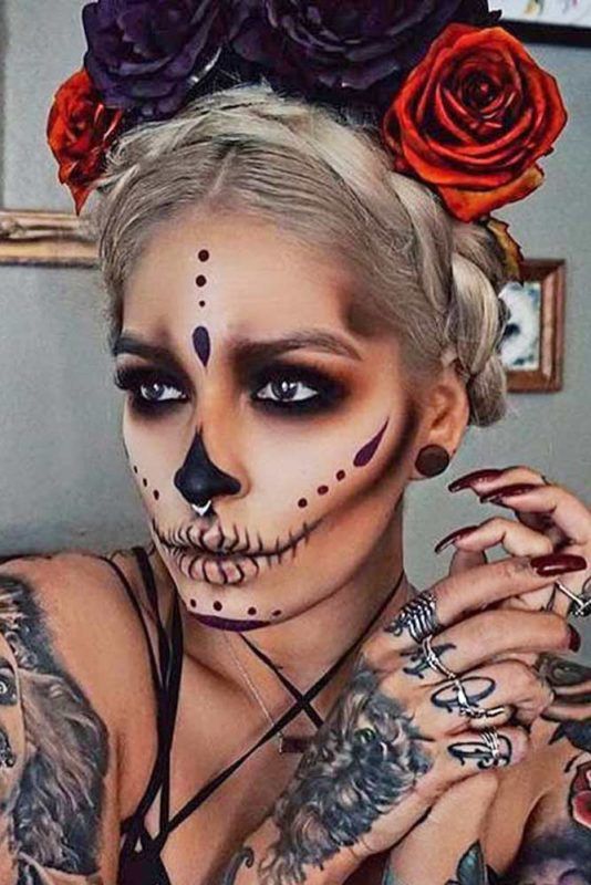 33 Simple Sugar Skull Makeup looks- 2020 DIY Halloween Makeup .