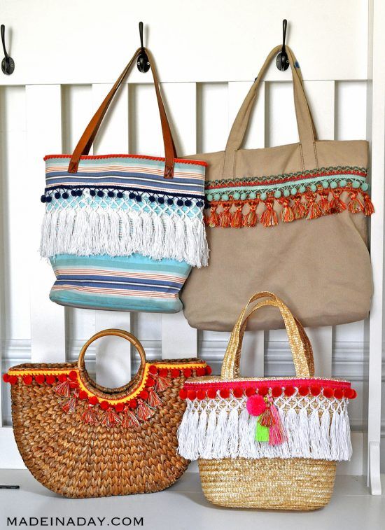 Design Trend: Make Your Own Pom & Tassel Basket Totes | Diy beach .