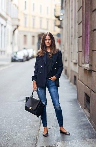 Black Double Breasted Blazer with Jeans Outfits For Women (31 .