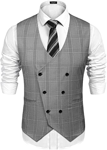 COOFANDY Mens Double Breasted Suit Vest Slim Fit Business Formal .