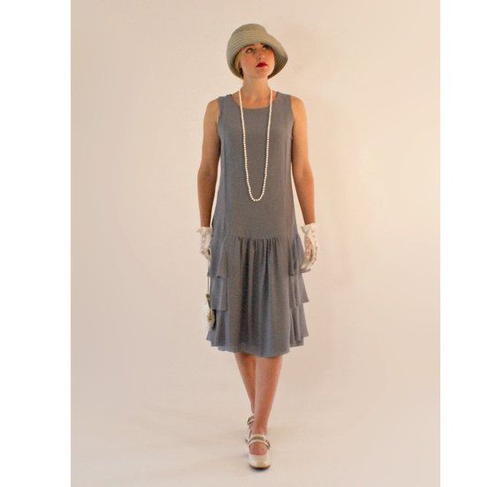 Grey drop waist dress with tiered skirt Great Gatsby party | Etsy .