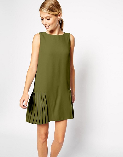 ASOS Shift Dress with Drop Waist and Pleated Skirt | AS