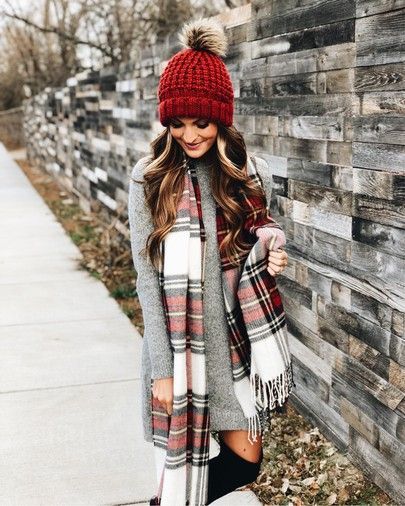Sweater dress and plaid scarf #fall #outfit | Stylish winter .