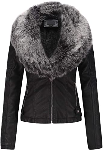 Giolshon Women's Faux Suede Leather Jacket, Moto Long Coat with .